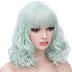 🌸Hey Amy ! 14” Mint Green Curly Bang Wig *NWT*
